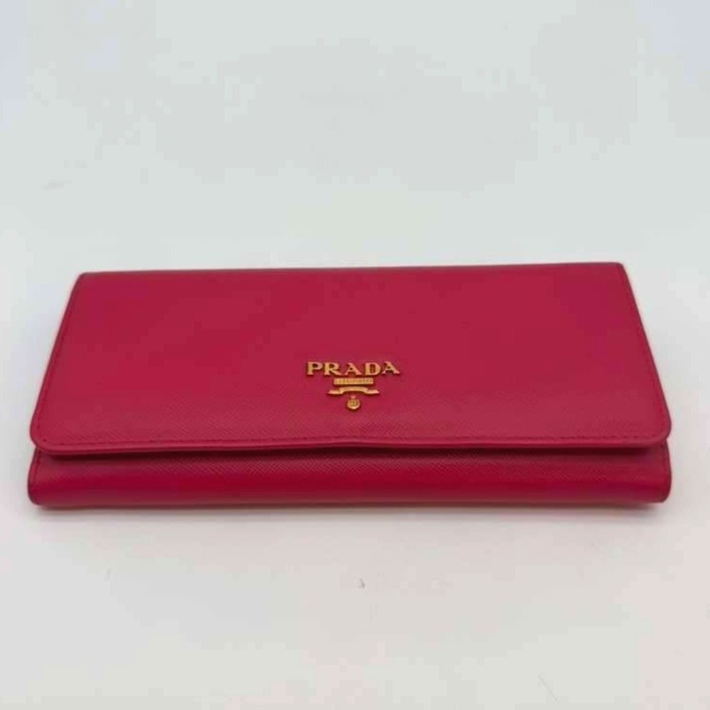 Prada Saffiano Leather Wallet Red Authentic Prada Wallet Chain Included - Picture 4 of 13